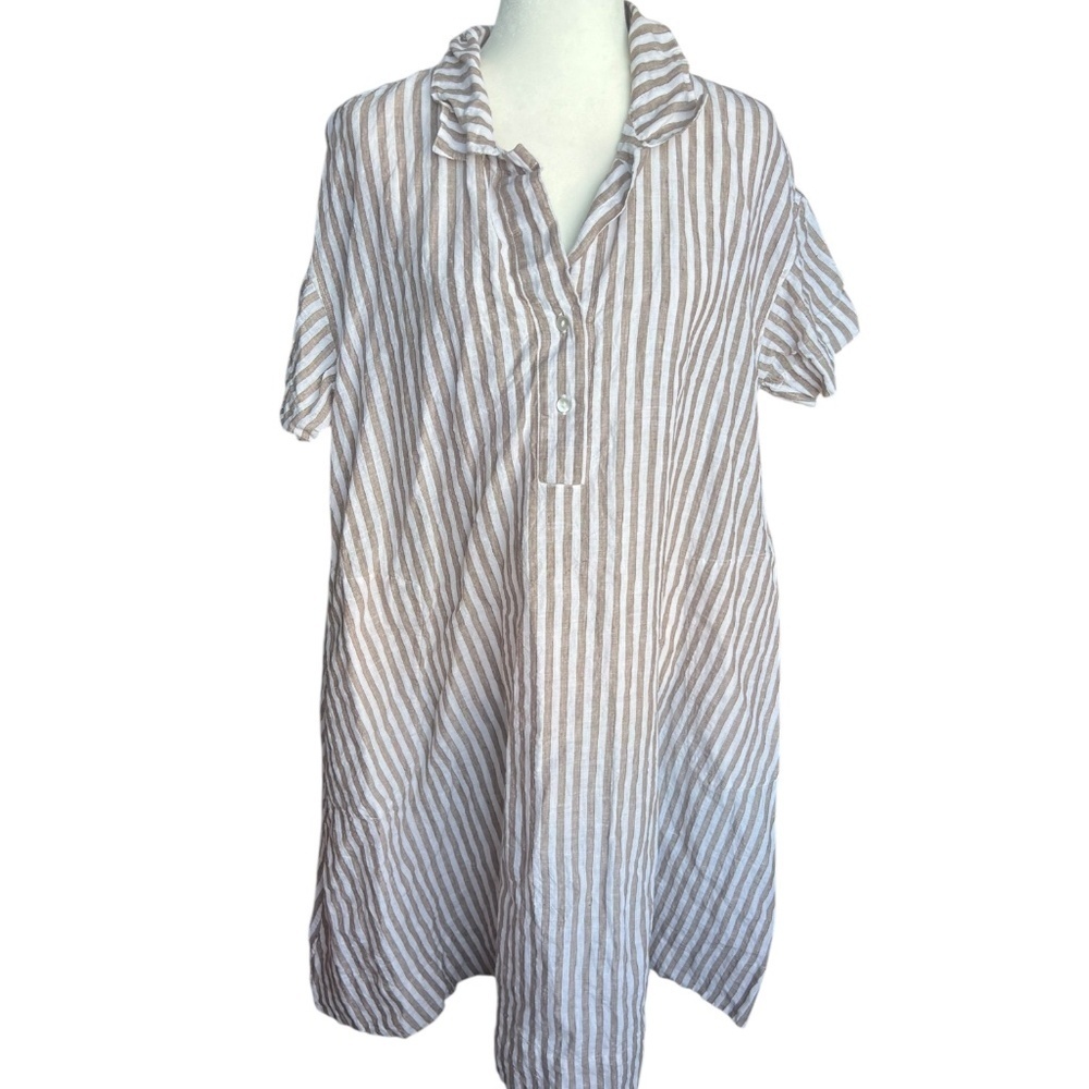 Maiwa Tan & White Popover Dress Large